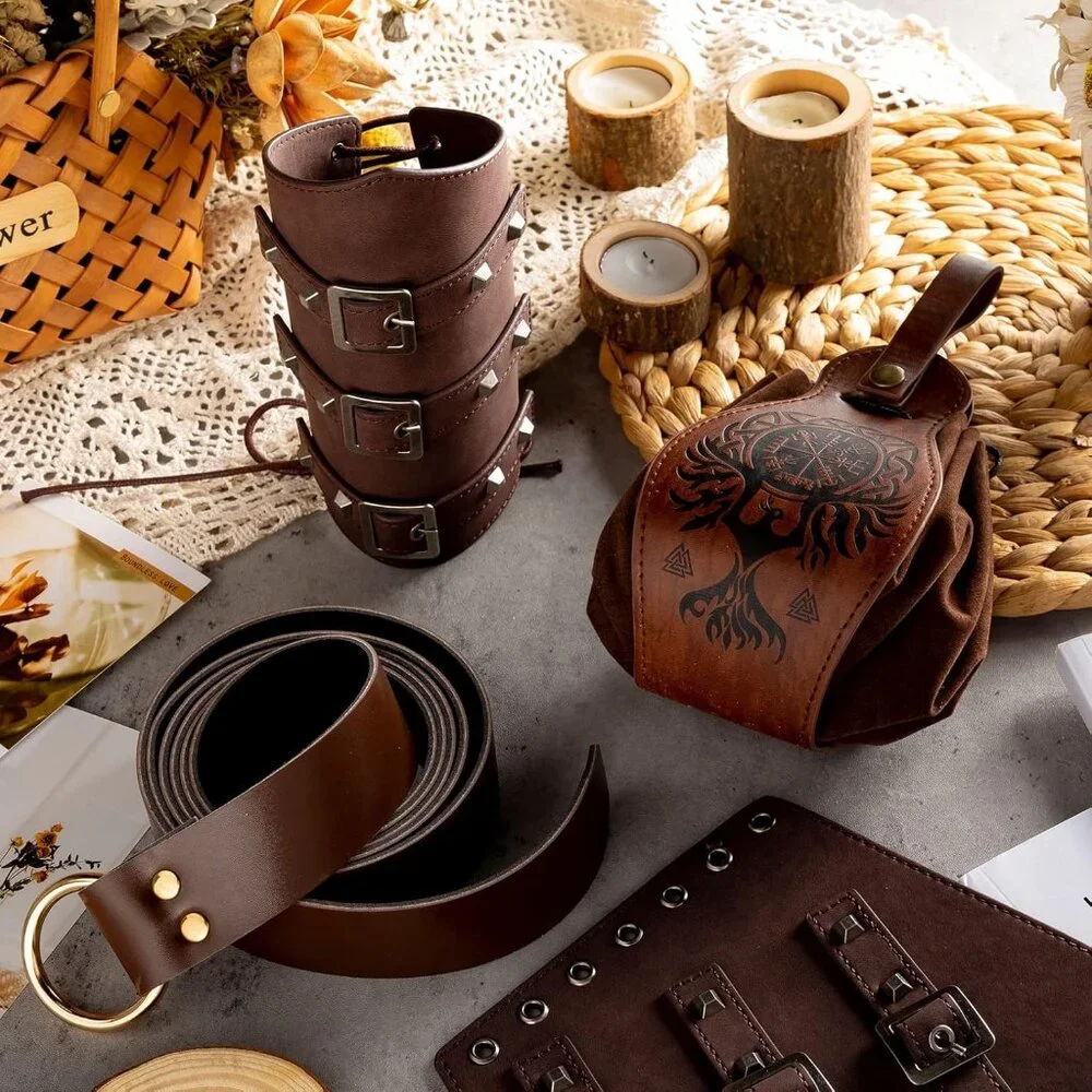 4 Pcs Halloween Medieval Costume Accessories, Including Faux Leather Arm Guards, - Picture 5 of 7